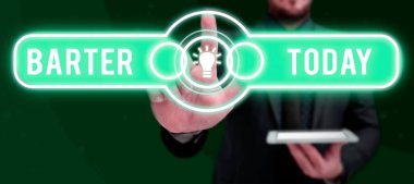 El yazısı işareti Barter, iş fikri ticareti bir ürünü başka bir mal veya hizmetle takas ederek