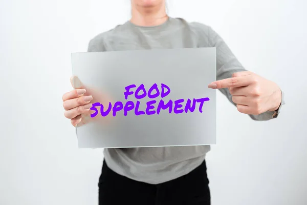 Schrijven Van Tekst Voedingssupplement Business Concept Voorwaarden Praktijken Die Kwaliteit — Stockfoto