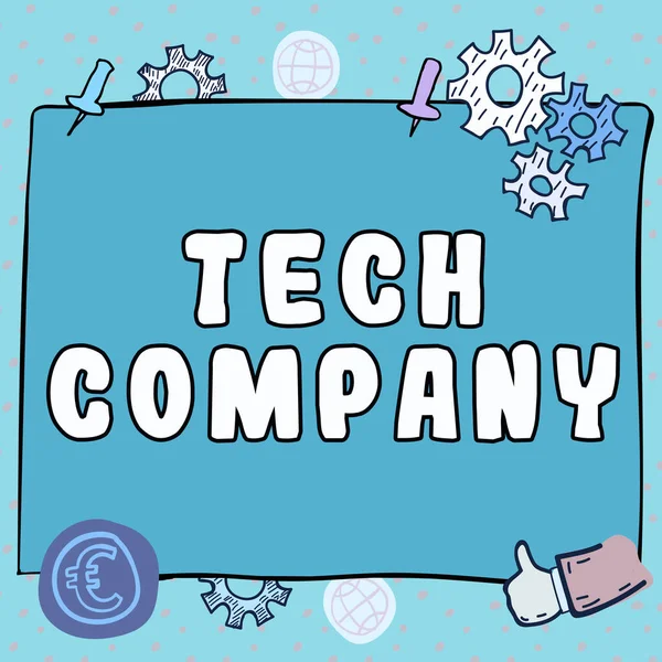 使用可能な製品を生産するためのソリューションを発明または革新する企業を意味するTech Company Conceptの表示に署名する — ストック写真
