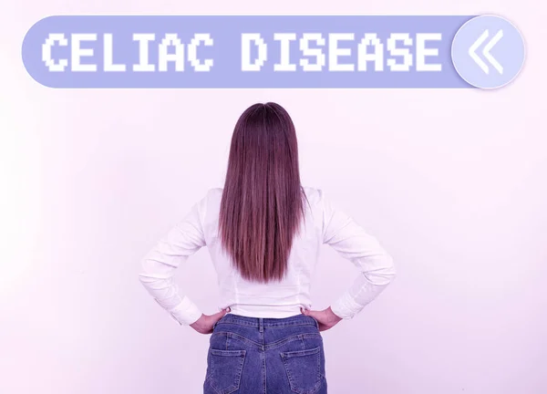 Text Sign Showing Celiac Disease Business Idea Small Intestine Hypersensitive — Stock Photo, Image