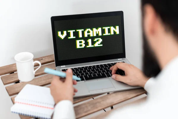 Sinal Texto Mostrando Vitamina B12 Abordagem Empresarial Grupo Substâncias Essenciais — Fotografia de Stock