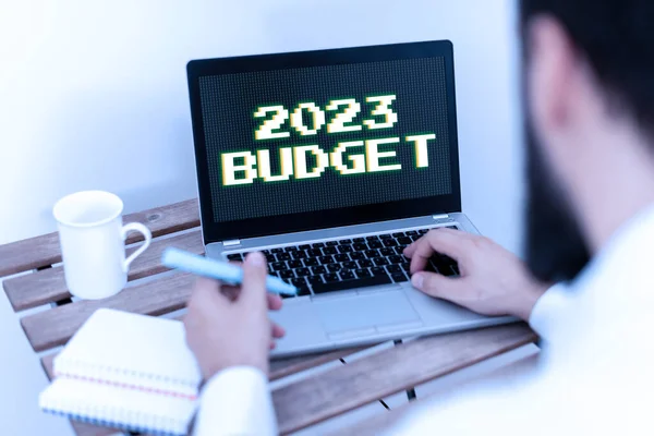 Знак Відображає Бюджет 2023 Року Концепція Означає Бізнес Фінансовий План — стокове фото