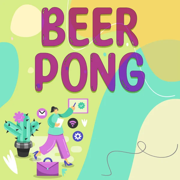 Text showing inspiration Beer Pong, Conceptual photo a game with a set of beer-containing cups and bouncing or tossing a Ping-Pong ball
