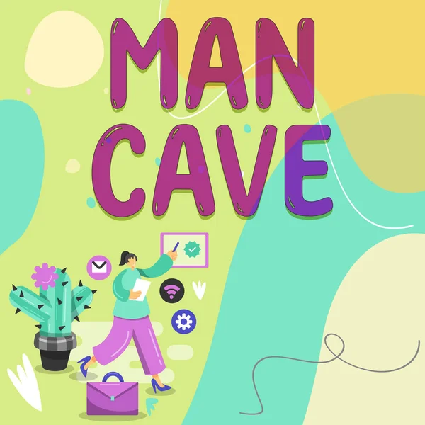 Inspiratie Toont Teken Man Cave Concept Betekent Een Kamer Ruimte — Stockfoto