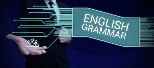 Legenda Texto Apresentando Gramática Inglesa Cursos Abordagem Negócios Abrangem Todos — Fotografia de Stock