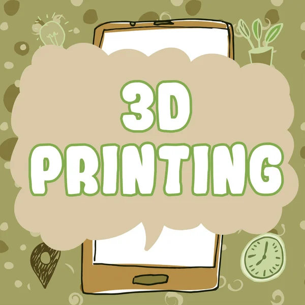 显示文本3D打印的写作 从三维数字模型生成物理对象的业务概述 — 图库照片