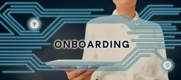 Szöveg Megjelenítése Onboarding Word Action Alkalmazott Szervezetbe Való Integrálásának Folyamata — Stock Fotó