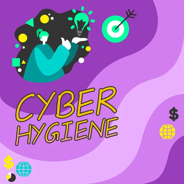 Panneau Affichant Cyber Hygiene Business Concept Étapes Que Les Utilisateurs — Photo