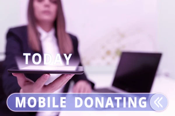 Scrittura Mano Testo Mobile Donazione Business Panoramica Dare Qualcosa Una — Foto Stock