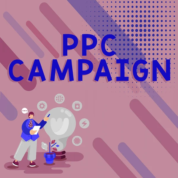 Ppcキャンペーンを紹介するテキストキャプション ビジネス概要は 彼らの製品やサービスを促進するためにPpcを使用 — ストック写真