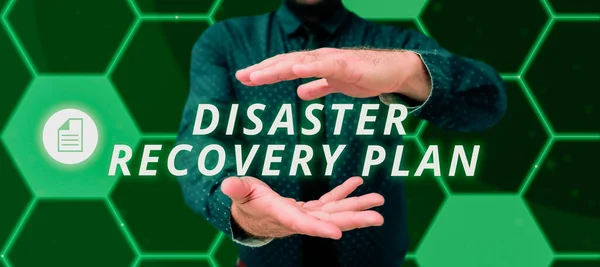 災害復旧計画の表示にサインする 危険な状況に対するバックアップ対策を持つ事業概要 — ストック写真