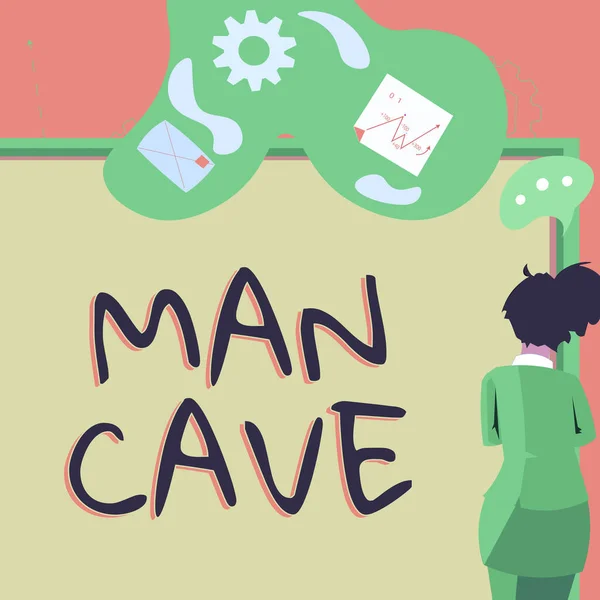 男性のために予約された住居の部屋 空間又は面積のための男の洞窟 単語を示すテキスト記号 — ストック写真