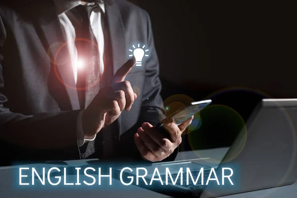 Inspiração Mostrando Sinal Gramática Inglesa Cursos Visão Geral Negócios Abrangem — Fotografia de Stock