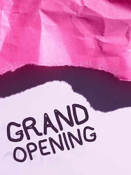 Wyświetlanie Znaku Grand Opening Business Showcase Przecinanie Wstęgi New Business — Zdjęcie stockowe