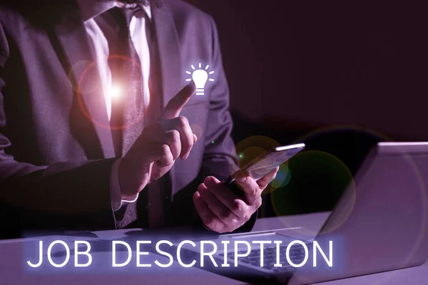 Sign Displaying Job Description Üzleti Áttekintés Pozíció Felelősségét Leíró Dokumentum — Stock Fotó