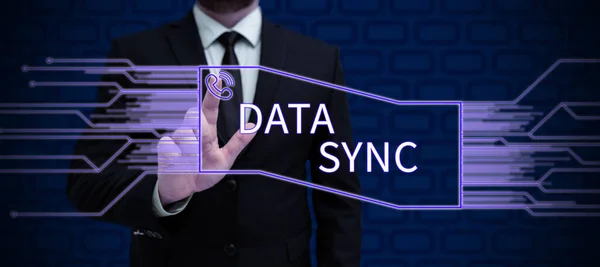 Handschrift Tekst Data Sync Business Showcase Gegevens Die Continu Wordt — Stockfoto