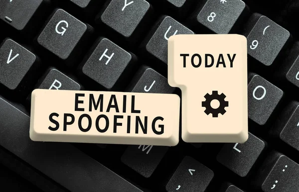 Sinal Texto Mostrando Spoofing Mail Abordagem Negócios Proteger Acesso Conteúdo — Fotografia de Stock