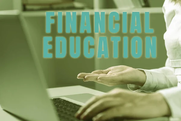 Schilder Mit Finanzieller Bildung Geschäftsidee Verständnis Für Monetäre Bereiche Wie — Stockfoto
