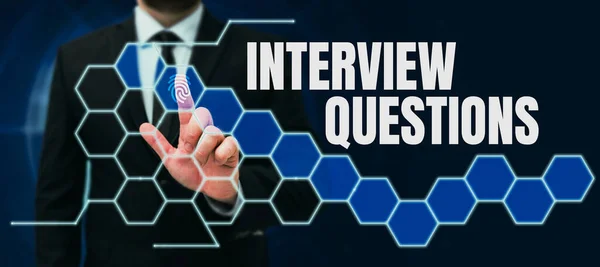 Exibição Conceitual Entrevista Perguntas Word Typical Topic Being Ask Inquire — Fotografia de Stock