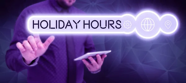 Inspiratie Toont Teken Holiday Hours Concept Betekent Bonus Betaling Een — Stockfoto