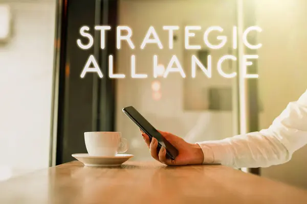 Текстовий Знак Показує Стратегічний Альянс Бізнес Підхід Язок Між Державами — стокове фото
