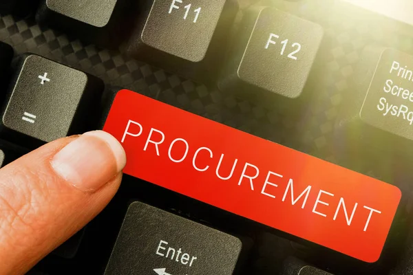 Text Sign Showing Procurement Word Procuring Purchase Equipment Supplies — Stock Photo, Image
