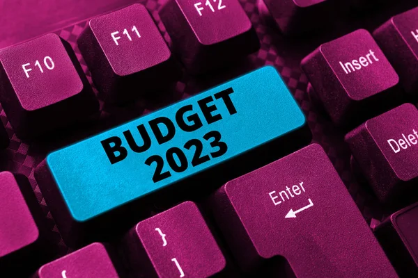 Inspiration Showing Sign Budget 2023 Business Showcase Estimate Income Expenditure — Stock Photo, Image