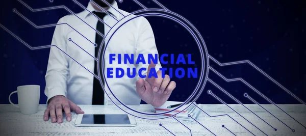 显示金融教育 商业方法理解金融和投资等货币领域的文字符号 — 图库照片