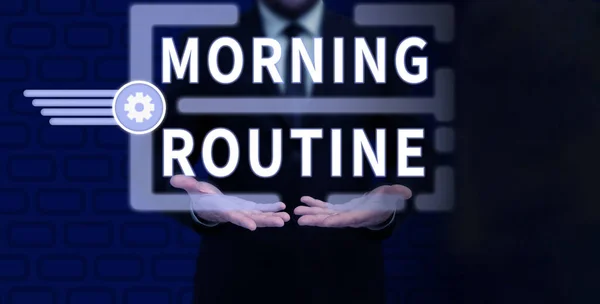 Szöveg Megjelenítése Morning Routine Concept Jelentése Fogyasztói Érdeklődés Felkeltése Vagy — Stock Fotó