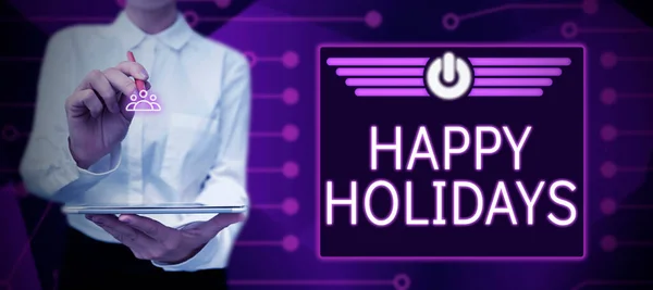 Text Bildtext Presentera Happy Holidays Affärsidé Hälsning Används För Att — Stockfoto