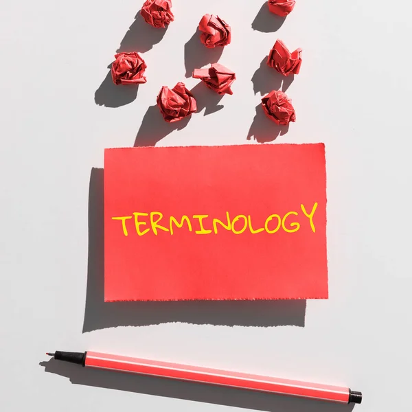 Terminología Del Texto Manuscrito Word Written Terms Used Particular Technical —  Fotos de Stock