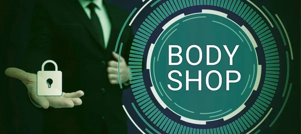 Szöveg Megjelenítése Body Shop Word Shop Automotive Bodies Made Repair — Stock Fotó