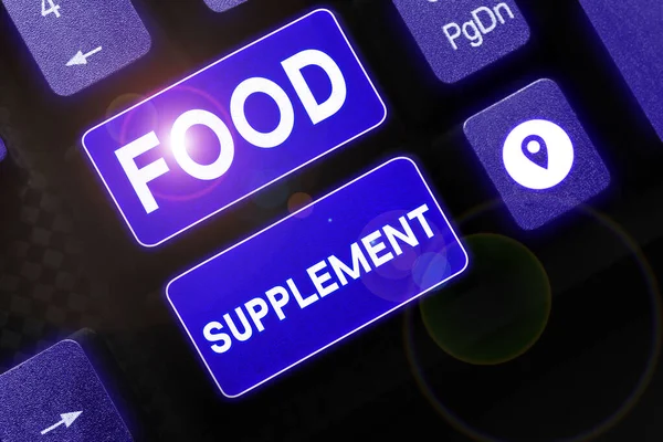 Tekst Bijschrift Met Voedingssupplement Begrip Betekenis Voorwaarden Praktijken Die Kwaliteit — Stockfoto