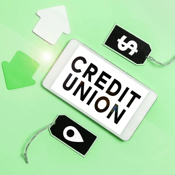 Text Caption Presenting Credit Union Internet Concept Cooperative Association Makes — Stock fotografie