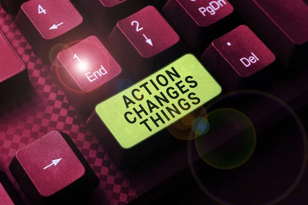 Textový Nápis Zobrazující Action Changes Things Business Overview Doing Something — Stock fotografie