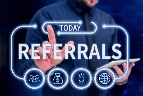 Conceptual Display Referrals Conceptual Photo Act Referring Someone Something Consultation — Stock Photo, Image