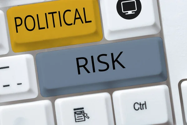 Politikai Kockázatot Bemutató Szövegfelirat Politikai Arénát Felmérő Üzleti Bemutató Kommunikációs — Stock Fotó