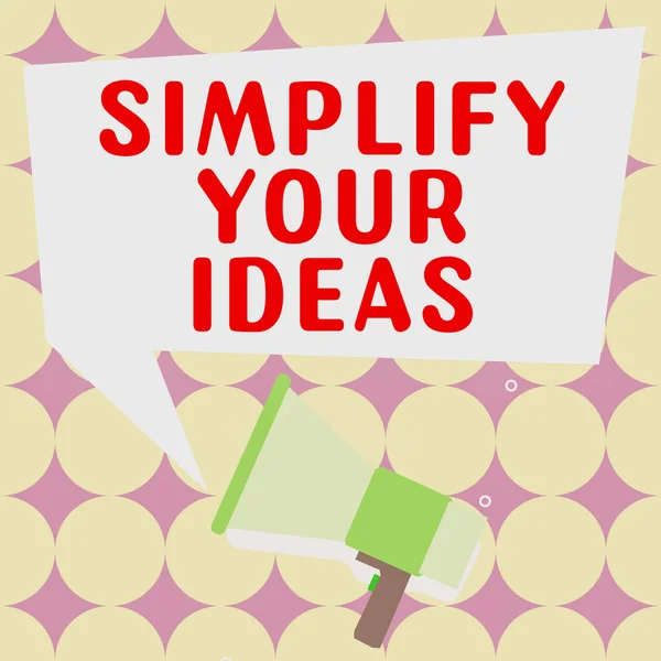 Inspiração Mostrando Sinal Simplifique Suas Ideias Vitrine Negócios Simplifique Reduza — Fotografia de Stock