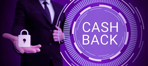 Cash Back Gösteren Imza Alıcılara Nakit Para Almaları Için Belirli — Stok fotoğraf