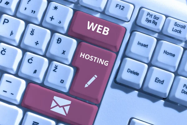 Hand writing sign Web Hosting, Business showcase The activity of providing storage space and access for websites