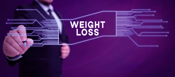 Schreiben Von Textanzeigen Gewichtsverlust Internet Konzept Verringerung Der Körperflüssigkeit Muskelmasse — Stockfoto