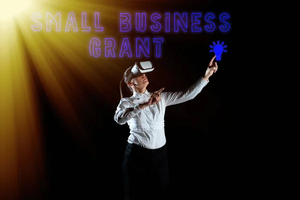 Panneau Écriture Main Small Business Grant Business Présente Une Entreprise — Photo