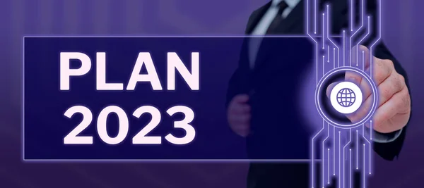 Sign Displaying Plan 2023 Internet Concept Detailed Proposal Doing Achieving — Stock Photo, Image