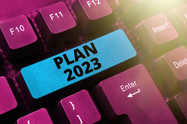 第2023号计划 写有关于明年做某事或取得成就的详细建议的文字 — 图库照片