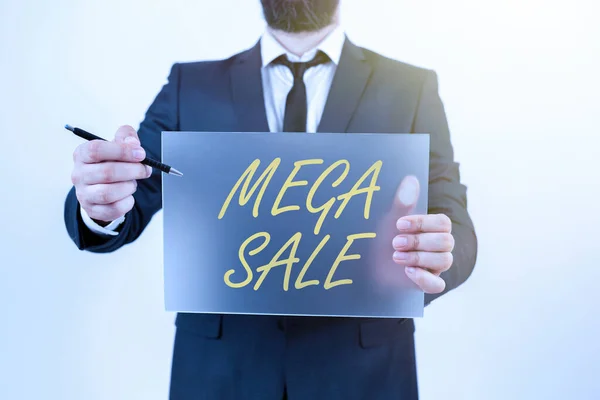Writing displaying text Mega Sale, Concept meaning The day full of special shopping deals and heavy discounts