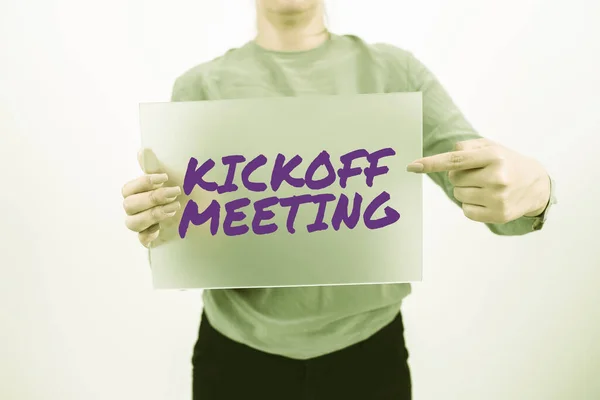 Tekstbord Kickoff Meeting Business Showcase Speciale Discussie Wettigheid Van Het — Stockfoto