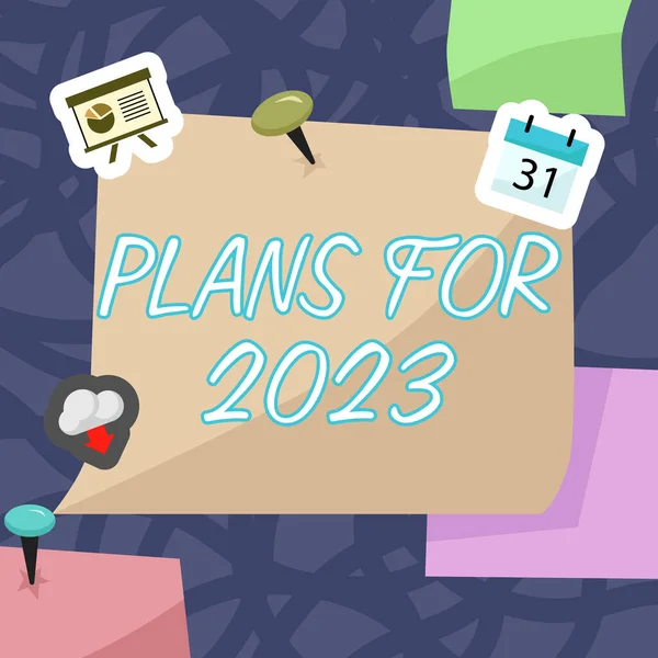 2018 Hand Writing Sign Plans 2023 Business Overview — 스톡 사진