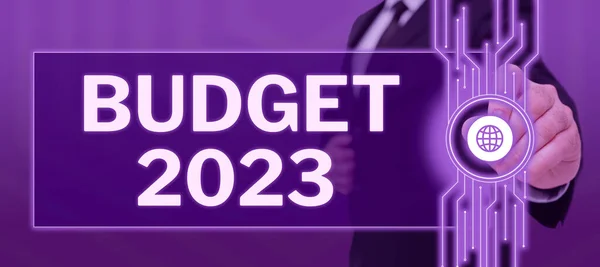 Podpis Tekstowy Przedstawiający Budżet 2023 Preliminarz Pojęć Biznesowych Dochodów Wydatków — Zdjęcie stockowe