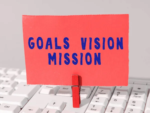 Bildunterschrift Präsentation Von Zielen Vision Mission Konzept Bedeutet Praktischen Planungsprozess — Stockfoto
