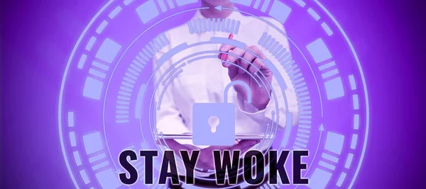 Handskrift Tecken Stay Woke Word Skrivet Att Vara Medveten Din — Stockfoto